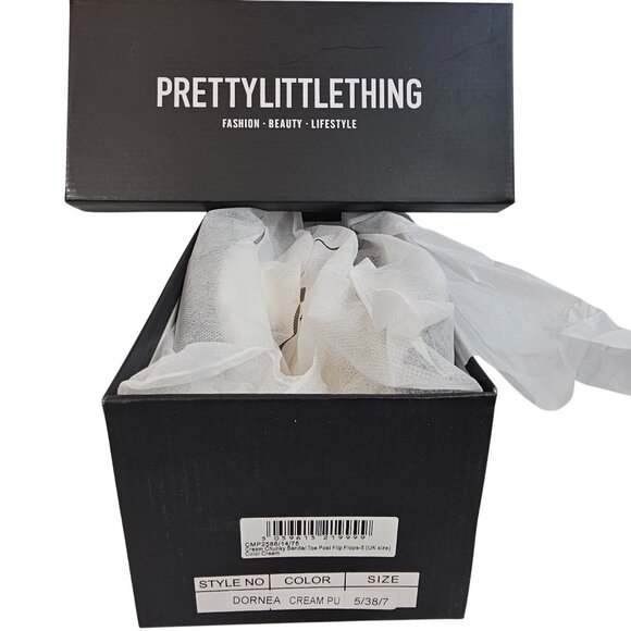 Pretty Little Things Womens 7 Cream Sandal Toe Post Flip Flops Chunky Slip-on - Picture 5 of 8